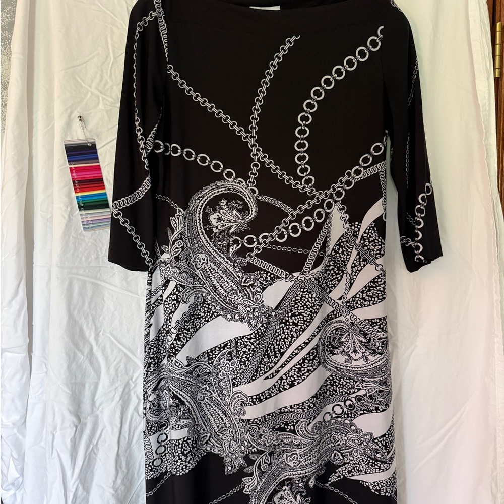 Dress Barn Black and Silver Sheath Dress with 3/4 Sleeves